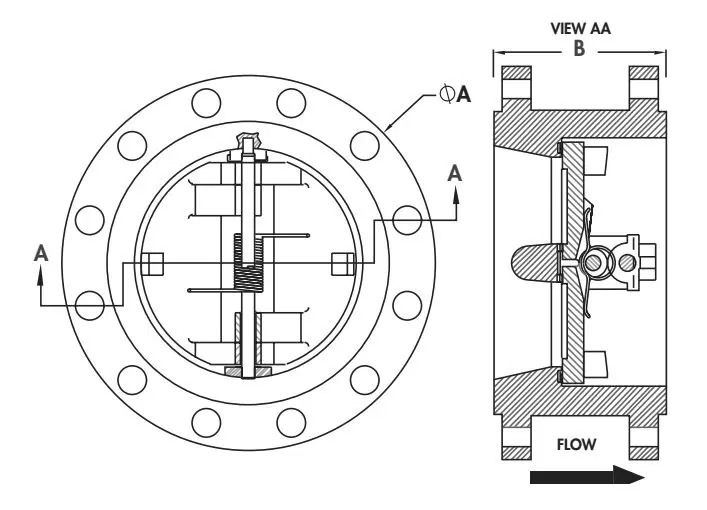 API 594 Dual Plate Check Valves, ASTM A216 WCB, 12 IN, CL300
