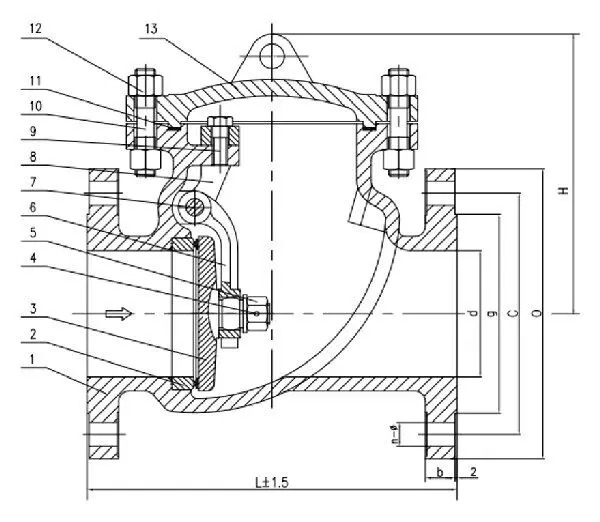 Full Opening Check Valve, BS 1868, A216 WCB, 6 IN, CL300, RF