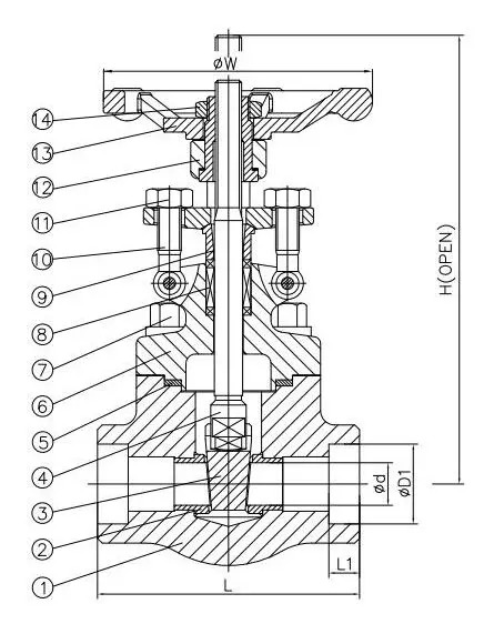 API 602 Gate Valves, ASTM A105N, Carbon Steel, 1 IN, CL800