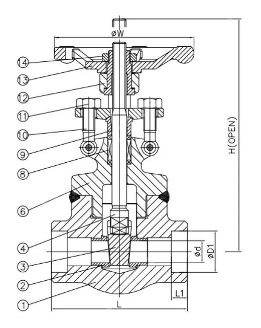 ASTM A182 F11 Gate Valve, API 602, 1 Inch, CL800, SW, BB