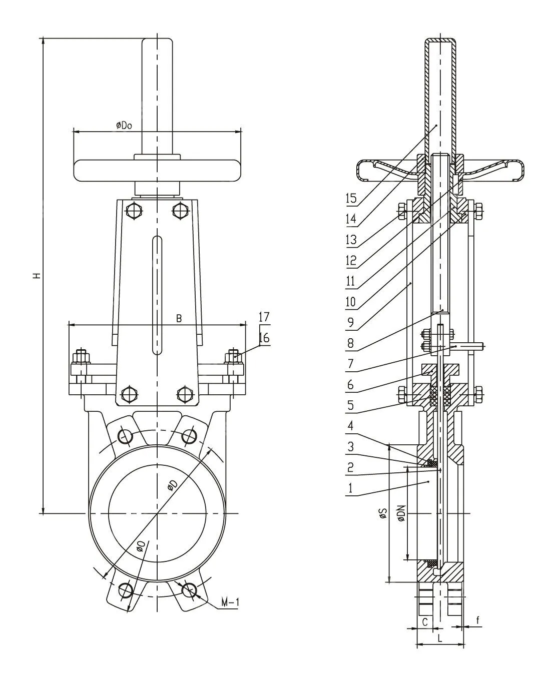 ASTM A216 WCB Knife Gate Valve, DN150, PN16, Unidirectional