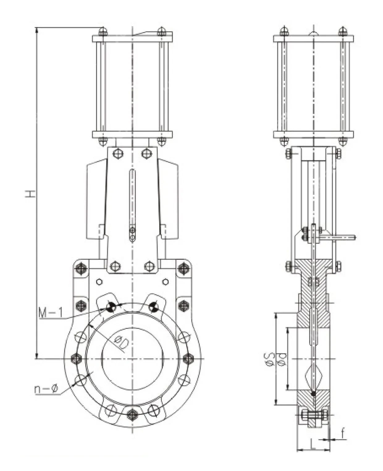 Pneumatic Knife Gate Valve, GGG40, DN350, PN10, 14 IN, CL150