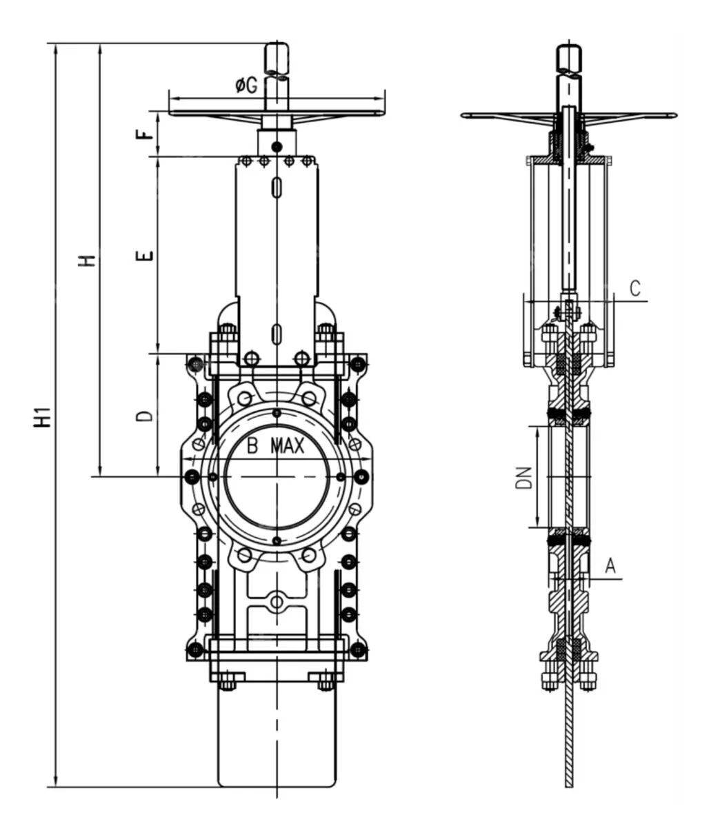 PTFE Seated Knife Gate Valve, A351 CF8M, DN50, PN10, 2 Inch