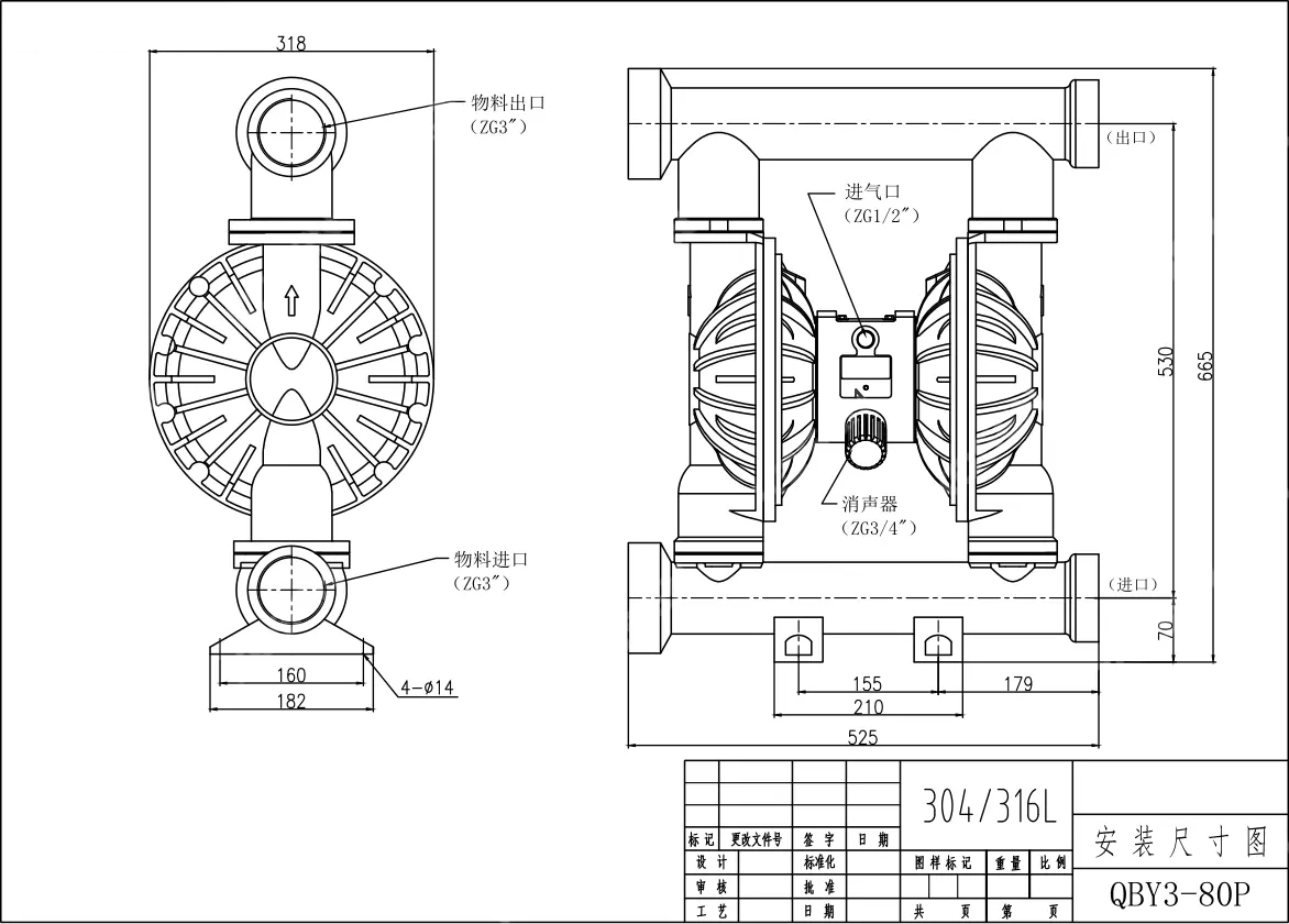 Stainless Steel Diaphragm Pump, DN10-DN125, Threaded Ends
