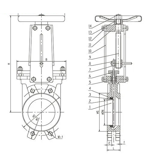 Unidirectional Knife Gate Valve, GGG40, PN10, Non-rising Stem
