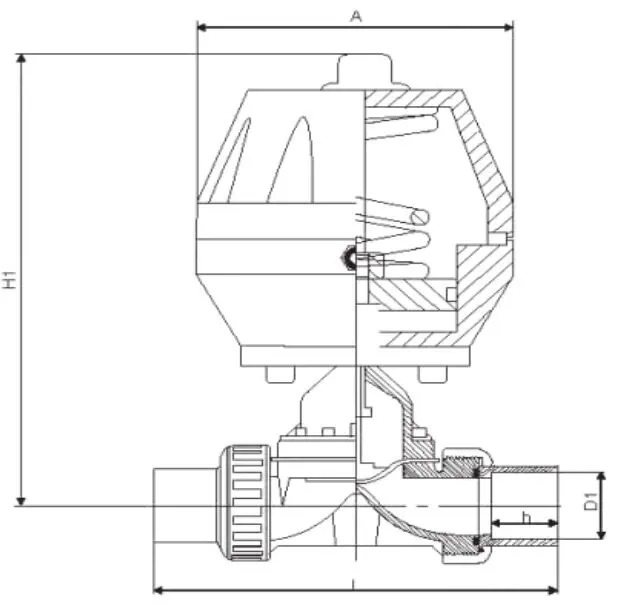 UPVC Diaphragm Valve, DN25, PN10, 1 Inch, Pneumatic Actuated
